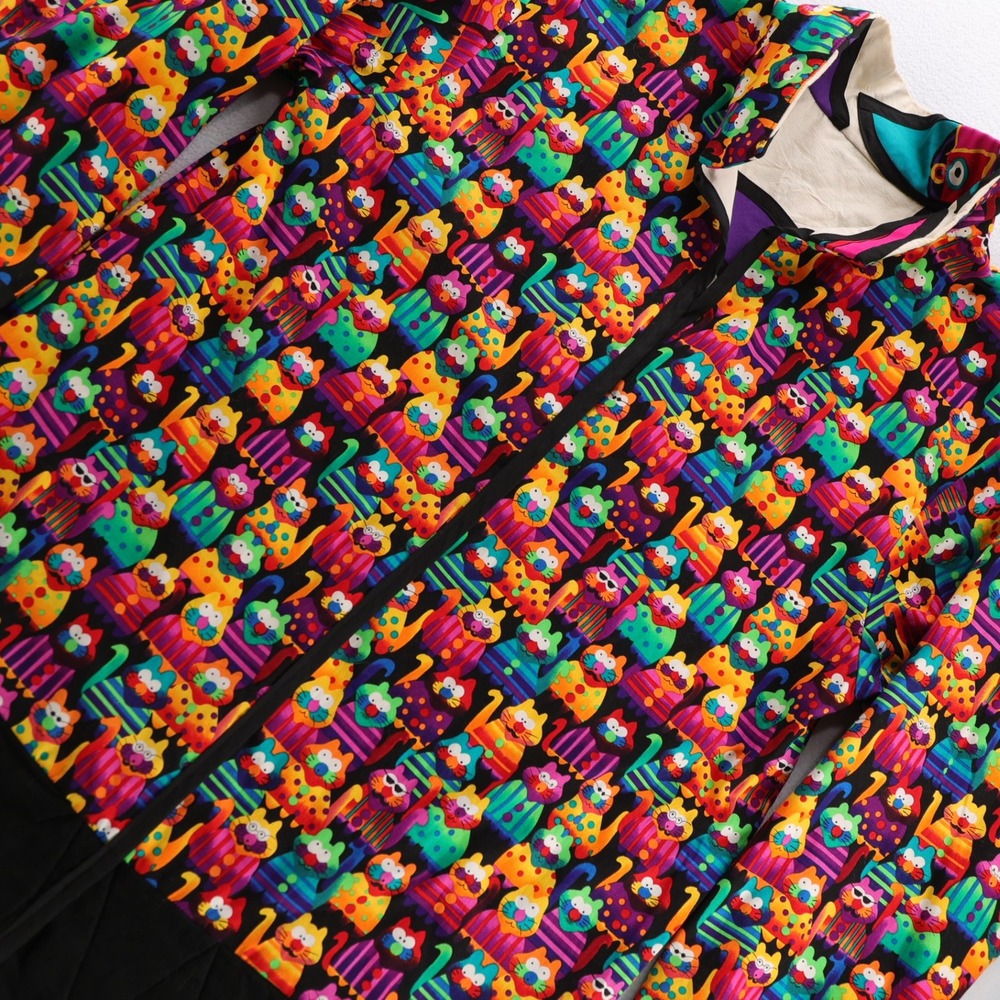 Vintage Reversible Cat Print‎ & Abstract Geometric Zip Jacket Multicolor Funky